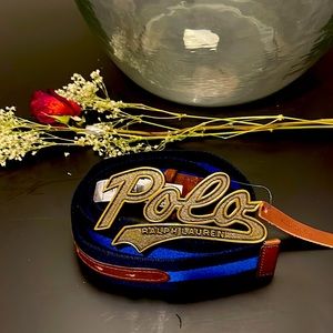 Polo Ralph Lauren Large Brass Buckle belt.  Size 34”. (Feels like it’s a 36”)
